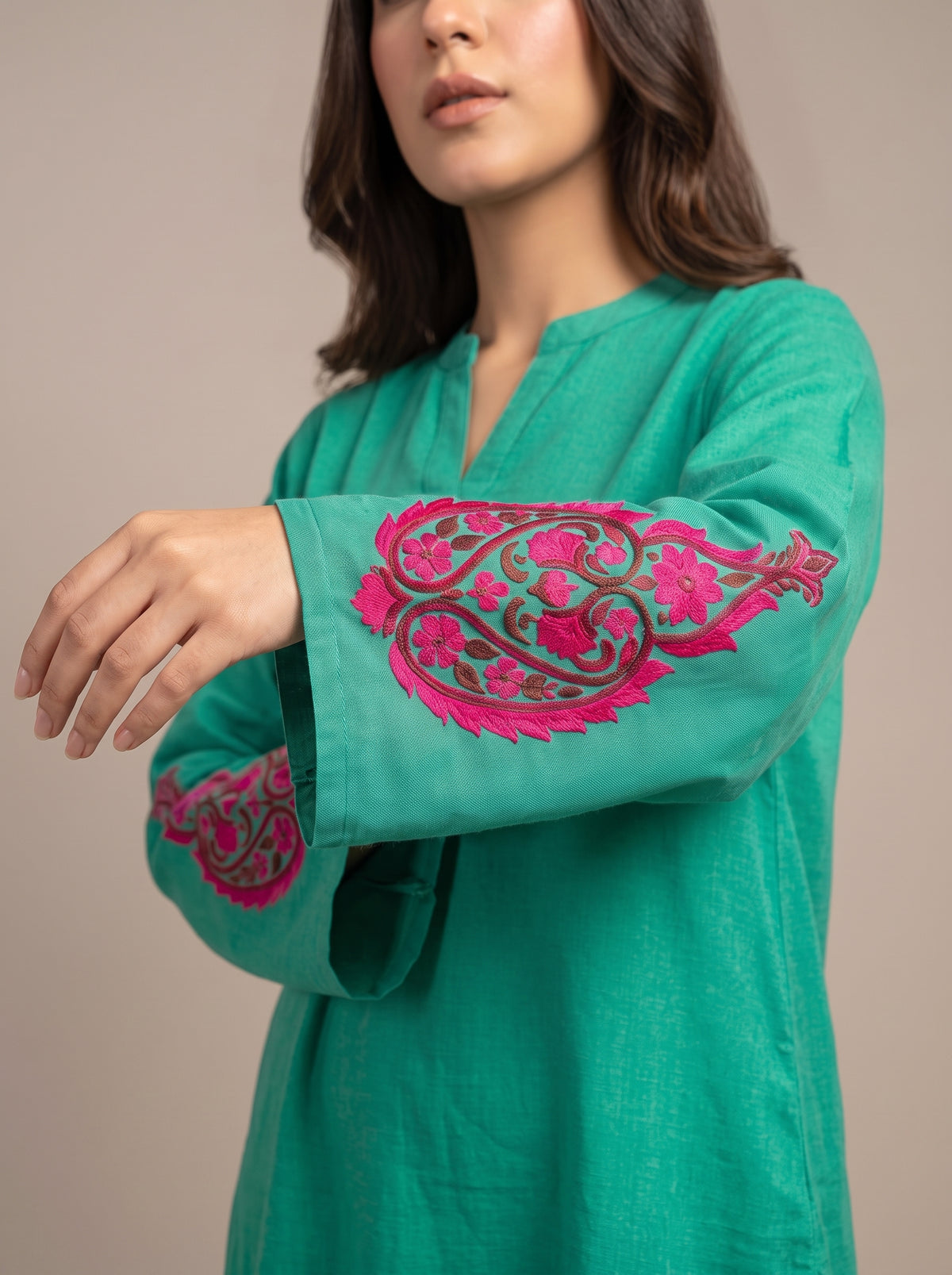 2pc Unstitch Winter C Green Dress Pink or Red Embroidery