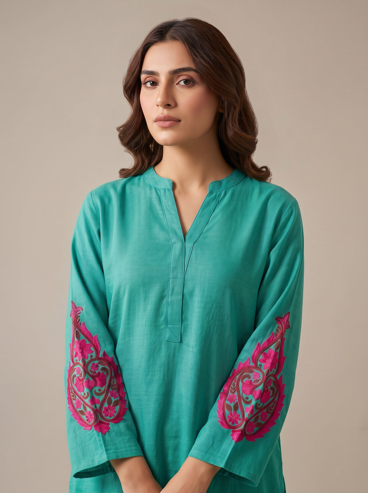 2pc Unstitch Winter C Green Dress Pink or Red Embroidery