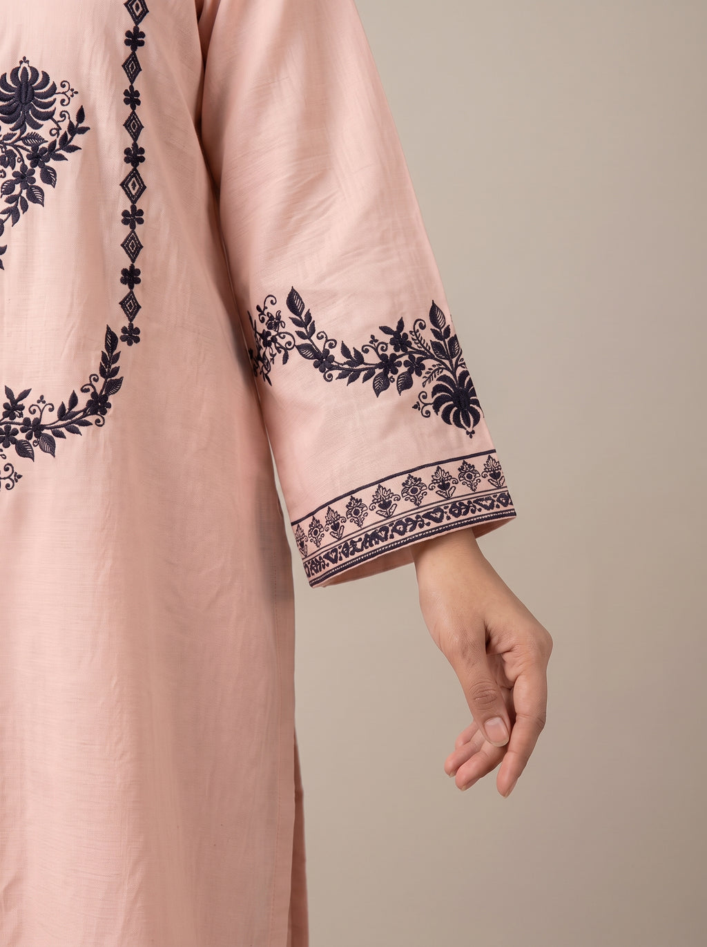 2pc Pink Winter Dress Black Embroidery