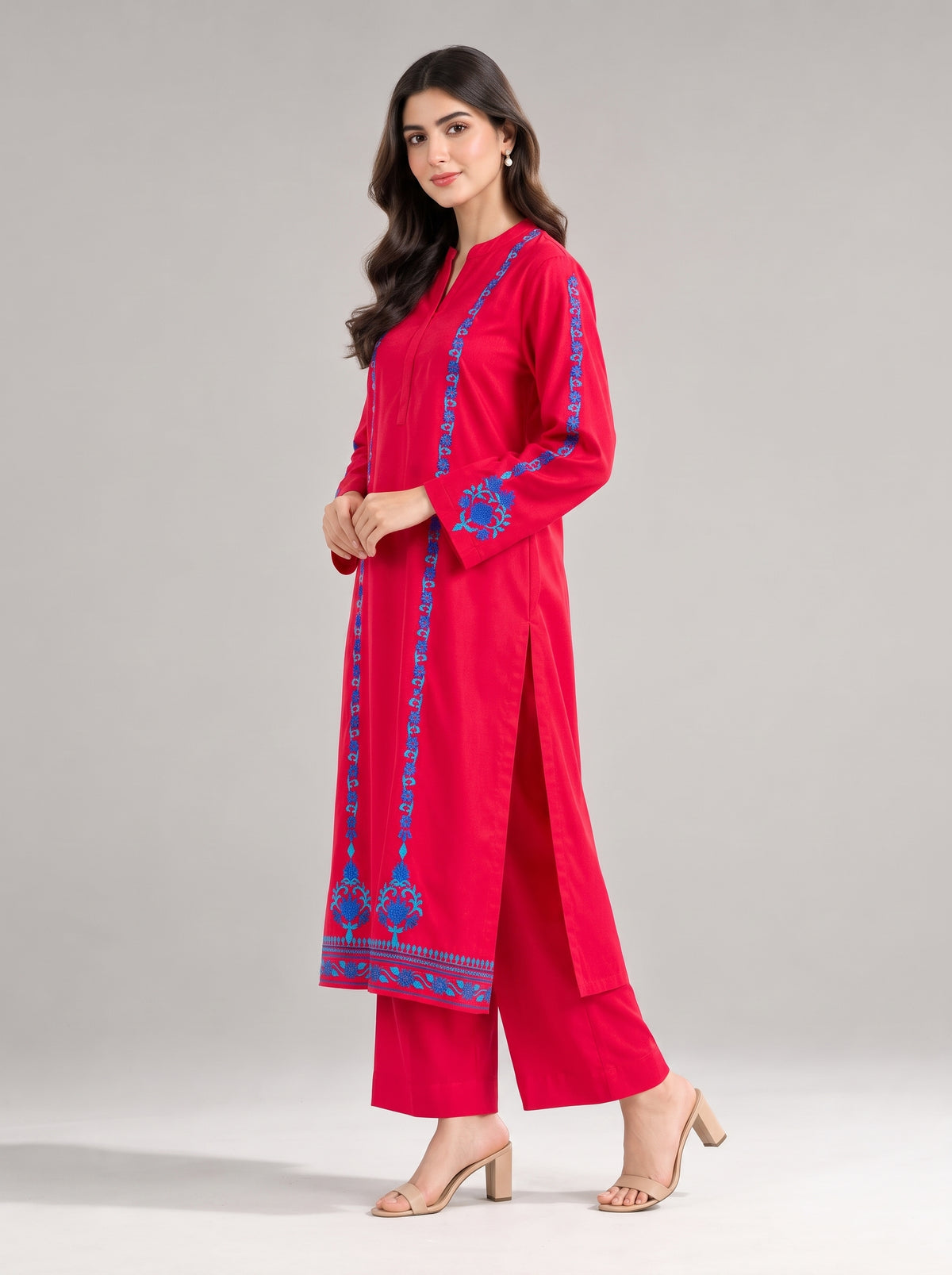 2pc Unstitch Embroidery Dress Red Colour and C Green Embroidery