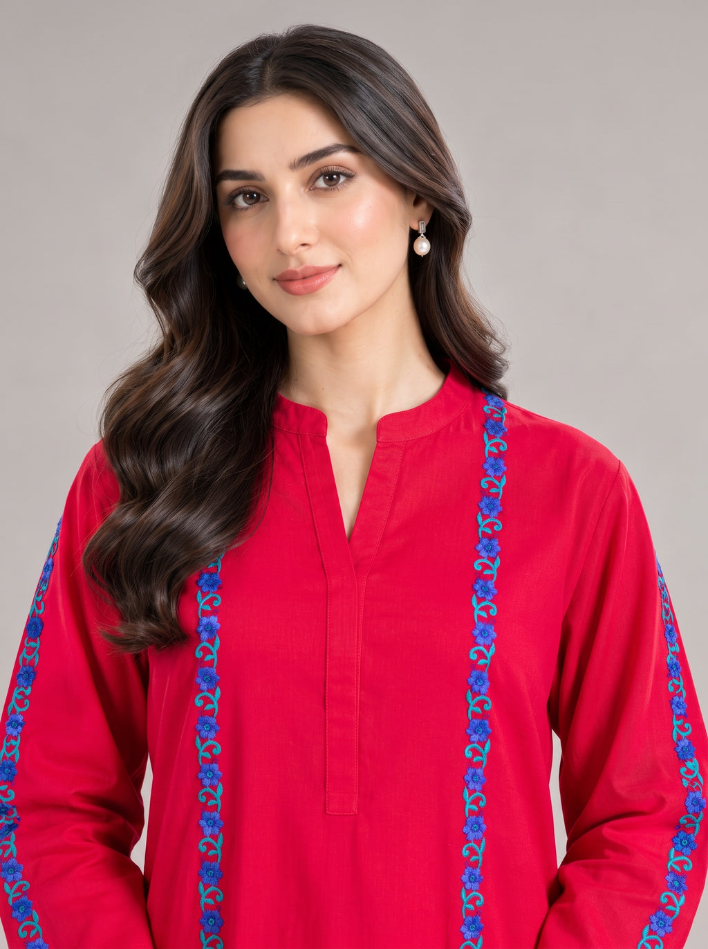 2pc Unstitch Embroidery Dress Red Colour and C Green Embroidery