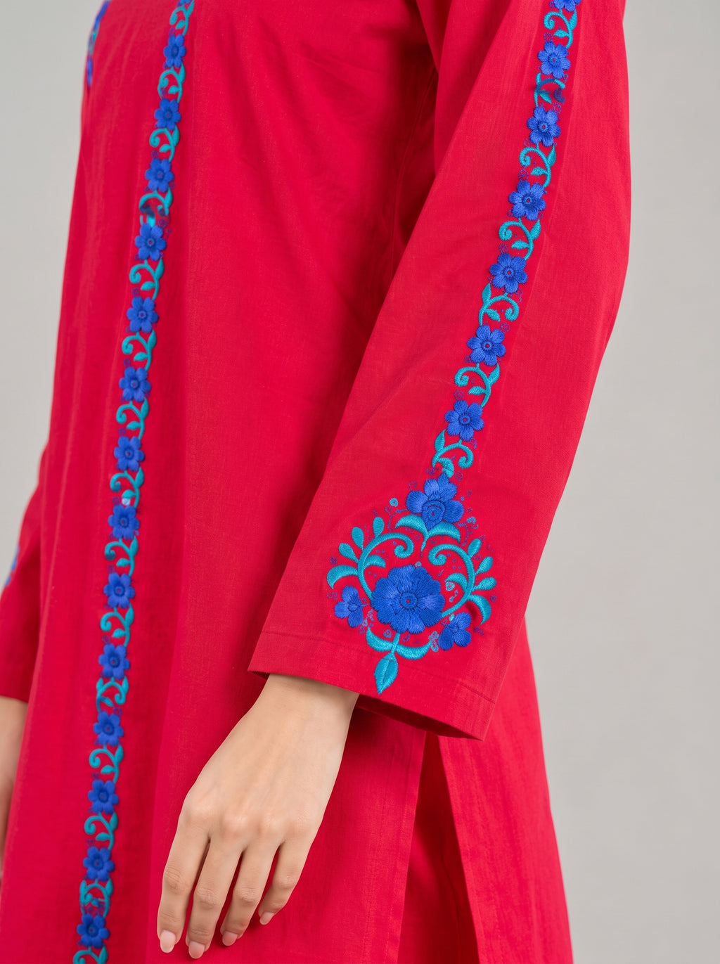 2pc Unstitch Embroidery Dress Red Colour and C Green Embroidery