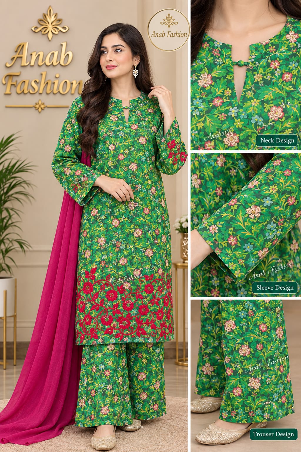 Emerald Grace – 2 Piece Printed & Embroidered Unstitched Winter Dhanak Suit