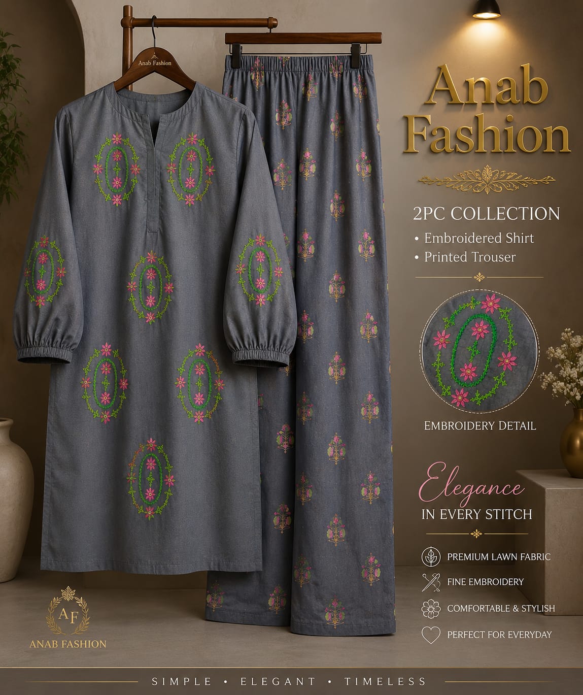 Grey Muse – 2 Piece Embroidered Winter Dhanak Suit