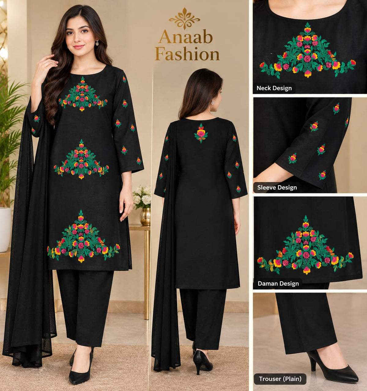 Midnight Mosaic – 2 Piece Multicolour Embroidered Unstitched Winter Dhanak Suit