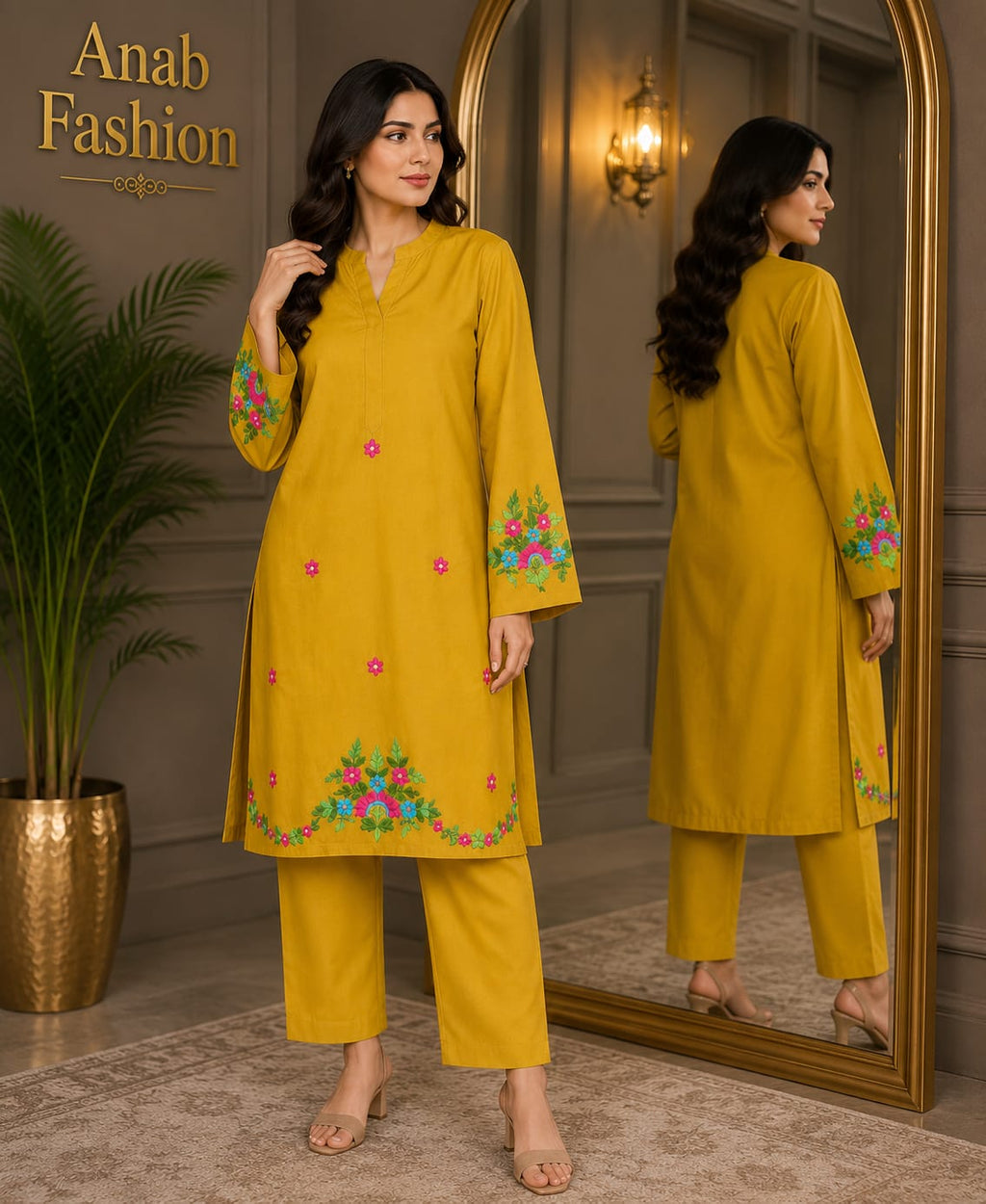 2pc Unstitch Masterd Color Multi Embroidery bazo daman