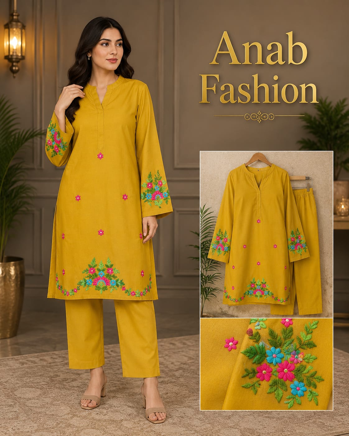 2pc Unstitch Masterd Color Multi Embroidery bazo daman