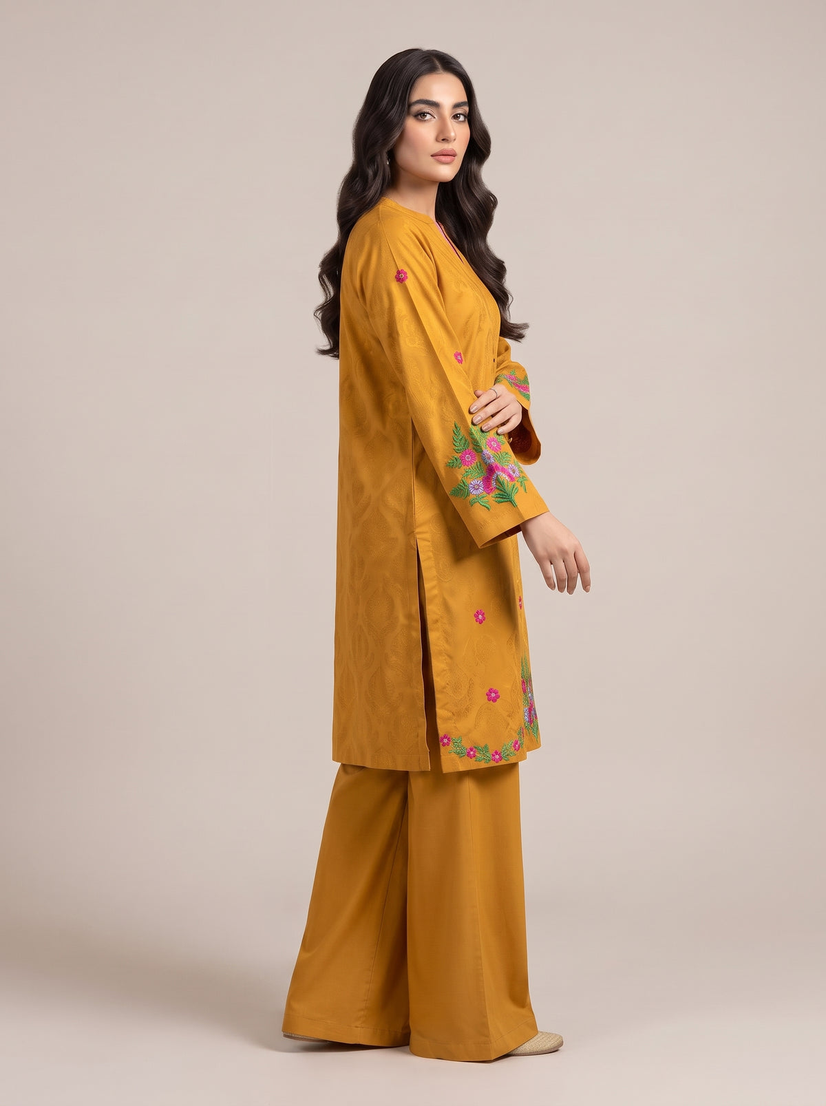 2pc Unstitch Masterd Color Multi Embroidery bazo daman