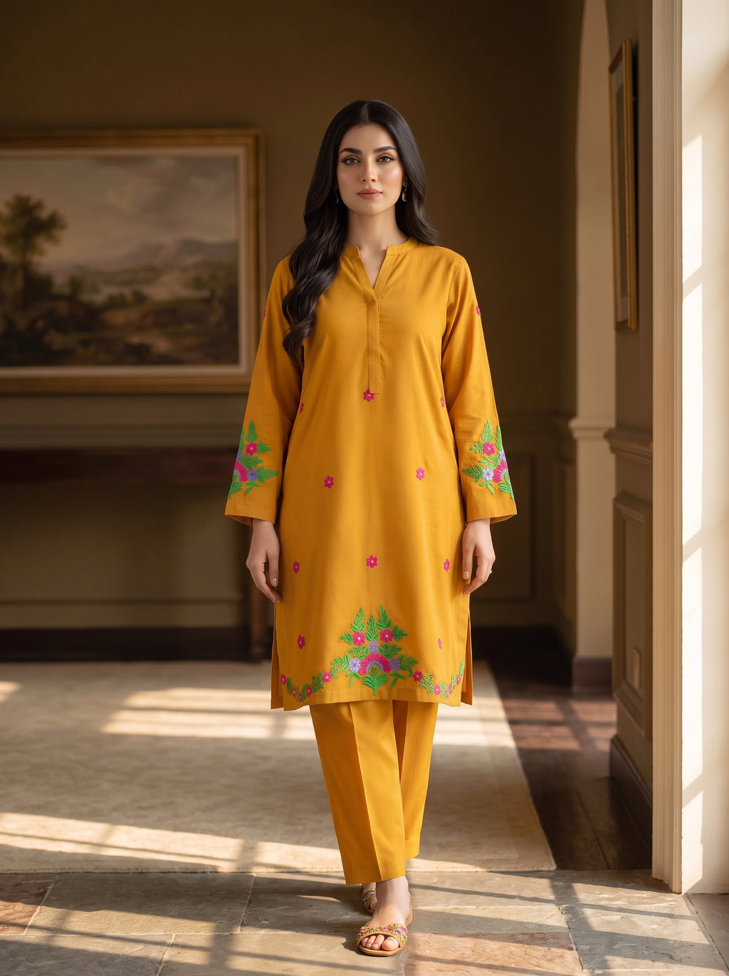 2pc Unstitch Masterd Color Multi Embroidery bazo daman