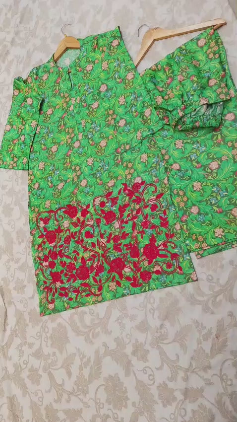 Emerald Grace – 2 Piece Printed & Embroidered Unstitched Winter Dhanak Suit